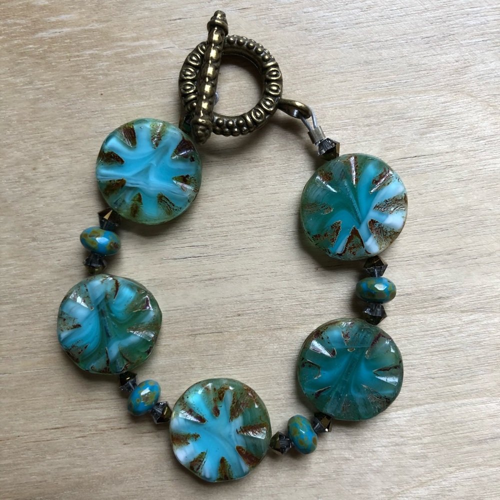 Glass Beaded Bracelets: Blue-Brass & Black-Silver